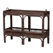 bali & pari Lombok Natural Rattan Console Table - Handwoven Wicker 2-Tier Accent Table with Raised Tray Top for Living Room or Entryway, Espresso